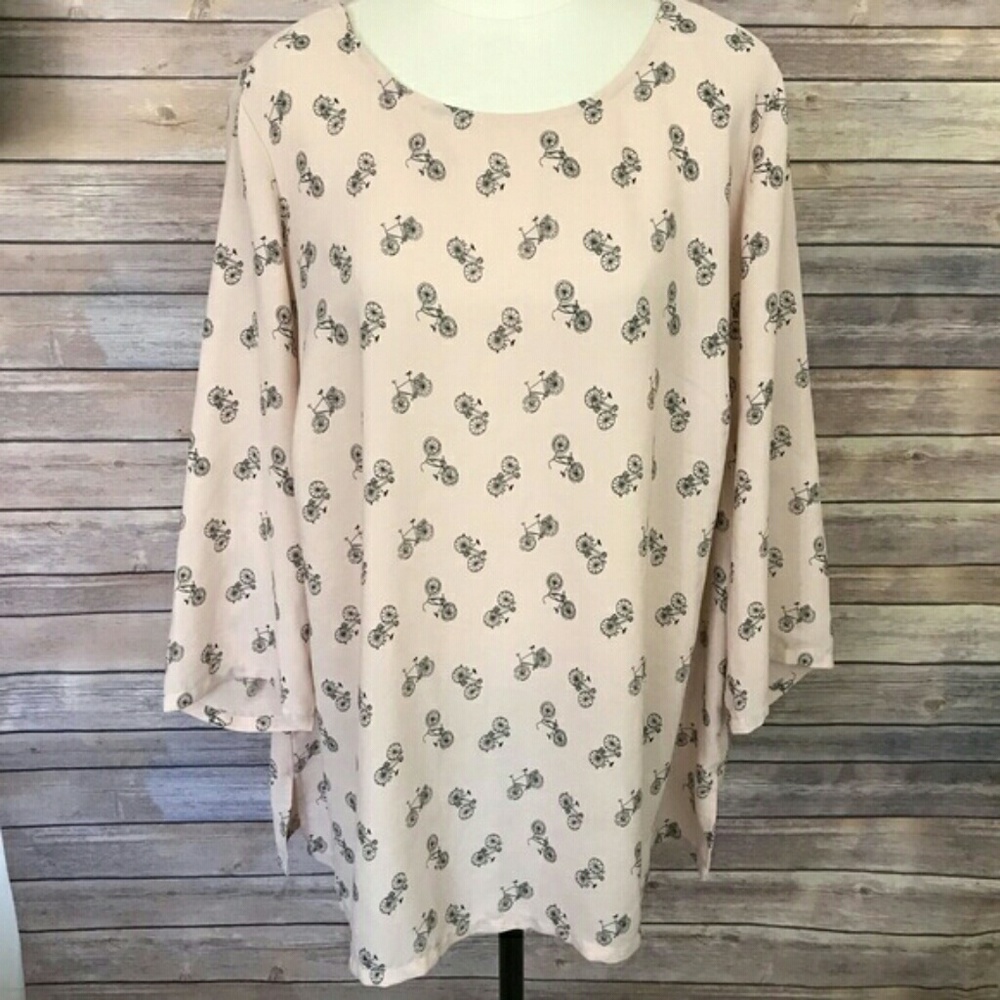 Paraphrase Blush Bicycle Print Pullover Blouse